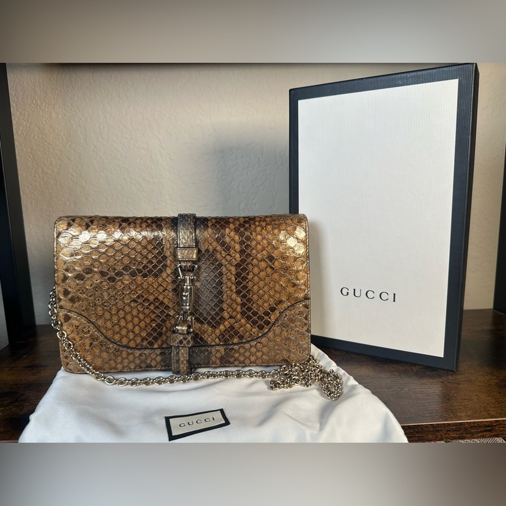 RARE Gucci Jackie Clutch Crossbody Python Leather Chain Bag